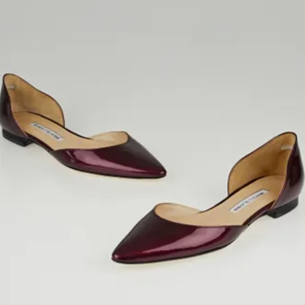Manolo Blahnik Wine colored Patent Leather Soussa d'Orsay Flats Size 36/5.5